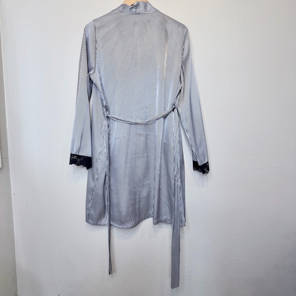 Apt. 9 | Striped Satin Lace Cuffs Open Front Belted Mini Robe - Picture 4 of 16